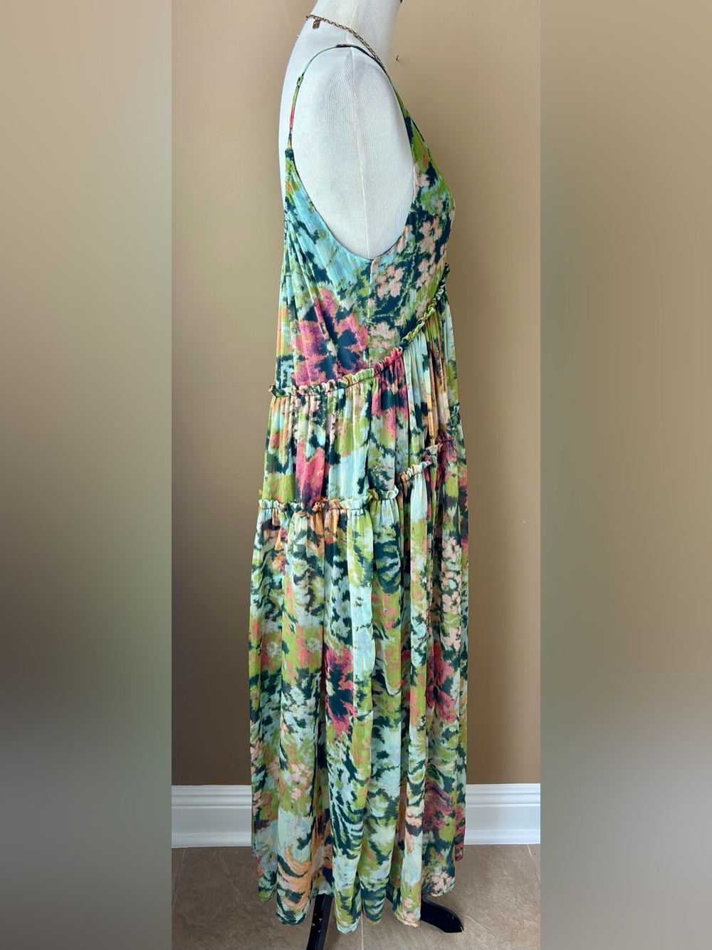 Free People Julianna Maxi Dress Green Sleeveless Tiered Ruffle Size XS - Picture 12 of 16